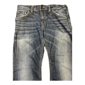 Silver Zac men style blue jean 33"x30" relaxed fix straight leg bootcut med wash